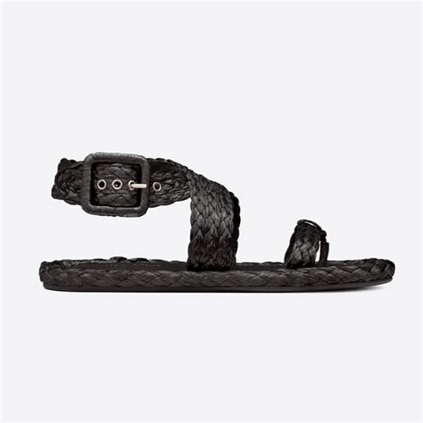 Dior Ocean Thong Sandal Black Braided Raffia 